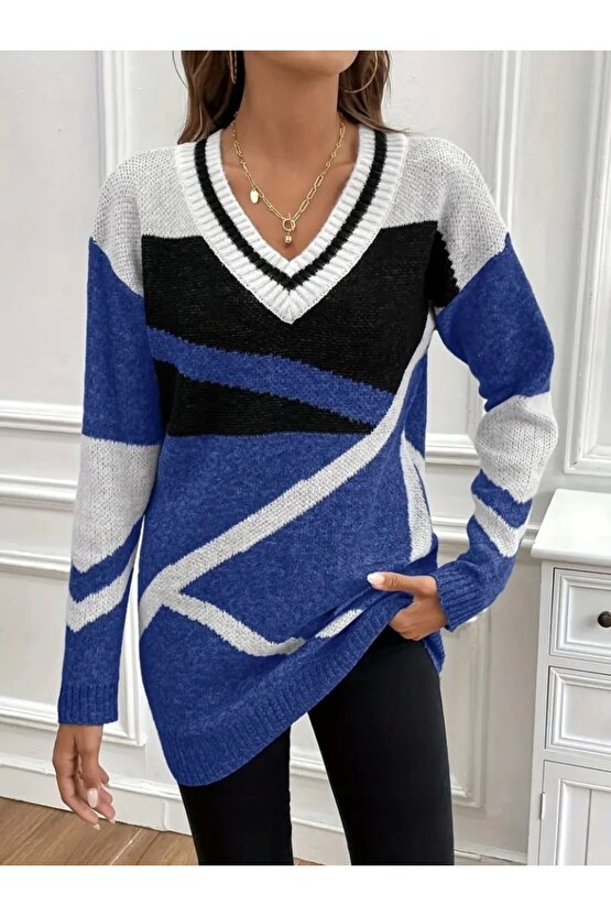 Kadın Uzun Kollu V Yakalı Kısa Triko Elbise