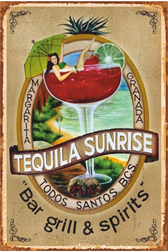 Kokteyl Tekila Alkol Retro Ahşap Poster
