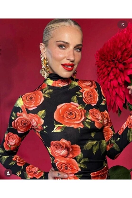 Kadın Balıkçı Yaka Gül Baskılı Fırsat ürün ini Elbise