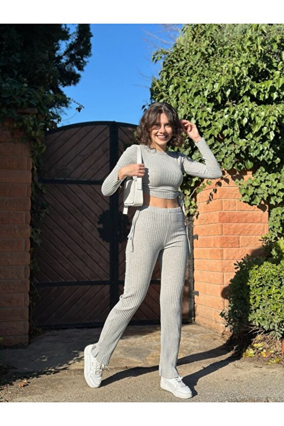 eyesof Kadın Yandan Bağlamalı Geniş Paçalı Fitil Kaşkorse İkili Takım