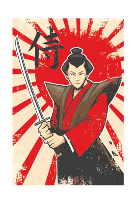Samuray Retro Vintage Ahşap Poster
