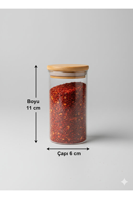 Etiket Hediyeli Ahşap Kapaklı Vakumlu Akrilik Baharatlık Takımı 6 ADET 200 ML
