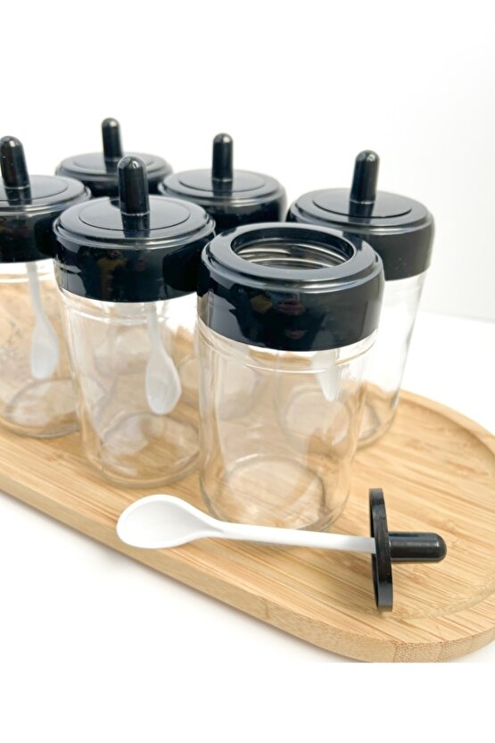 Kendinden Kaşıklı 6lı Baharat Takımı Siyah Kapaklı