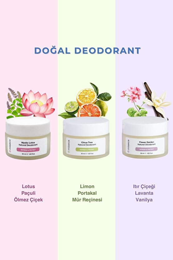 Üçlü Doğal Deodorant Seti | Flower - Citrus - Lotus