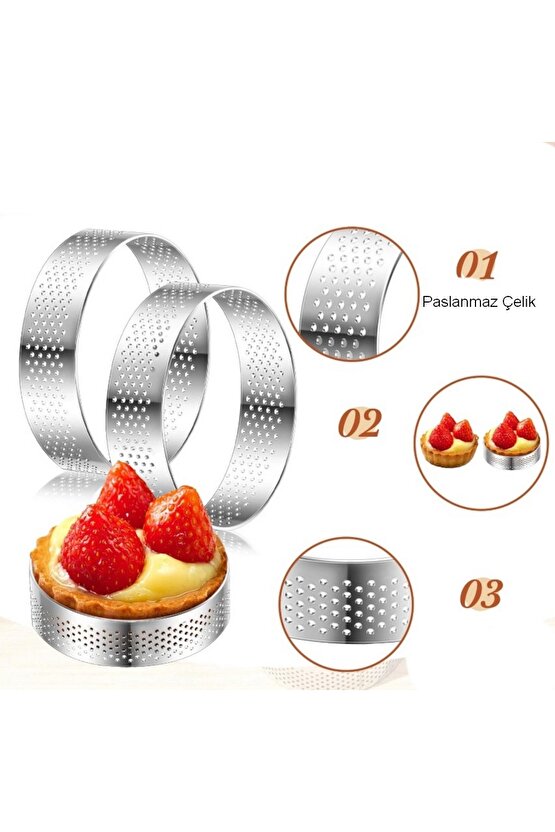 Narkalıp Yuvarlak Delikli Tart Kalıbı Çap 8cm Derinlik 2,5cm 4 Lü
