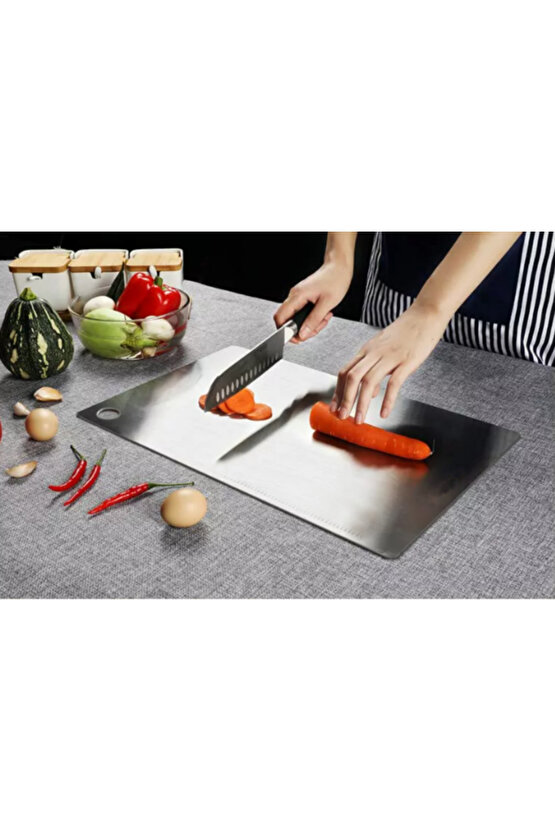 Narkalıp Metal Kesme Tahtası, Paslanmaz Çelik Mutfak Için Çift Taraflı Doğrama Tahtaları 28x20cm