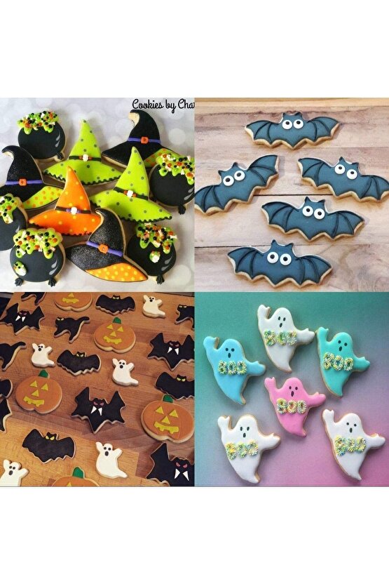 Narkalıp Cadılar Bayramı Kurabiye Kesici Cadı Şapkası, Balkabağı, Hayalet, Yarasa Ve Kedi