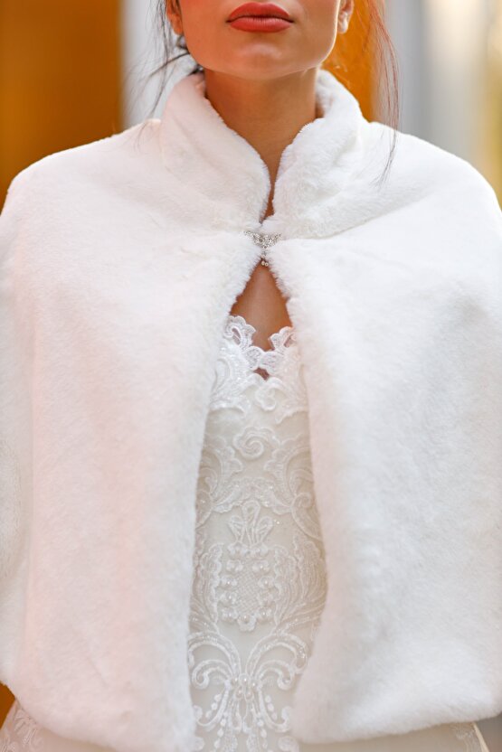 Gelin Etol, Kürk, Ceket, Etol Pelerin, Kırık Beyaz