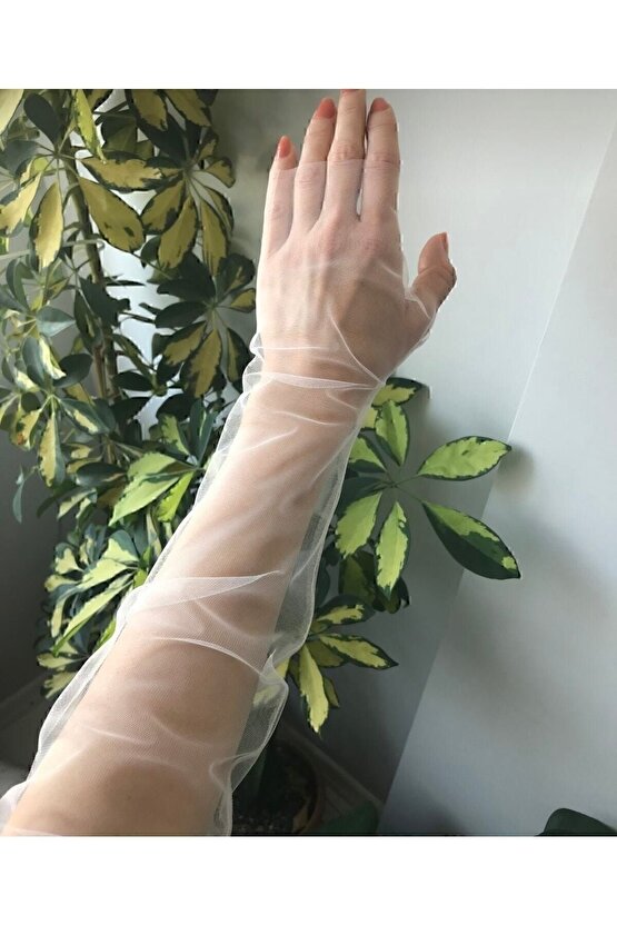 Beyaz Transparan Parmaksız Uzun Gelin Eldiveni – Eldiven