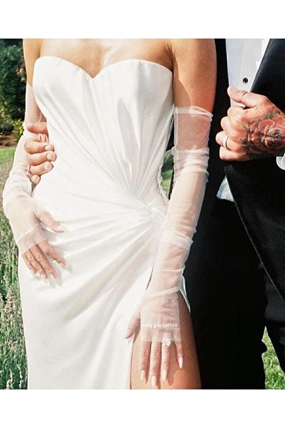 Beyaz Transparan Parmaksız Uzun Gelin Eldiveni – Eldiven