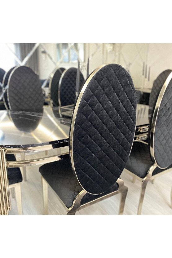 Lazer Kesim Sandalye Piyano Masa Ultra Lüx Yemek Masası Takımı Kaplama Paslanmaz Metal