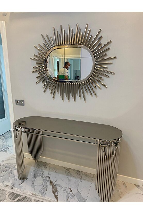 Piyano Model Lüx Gümüş Dresuar Ve Elips Ayna