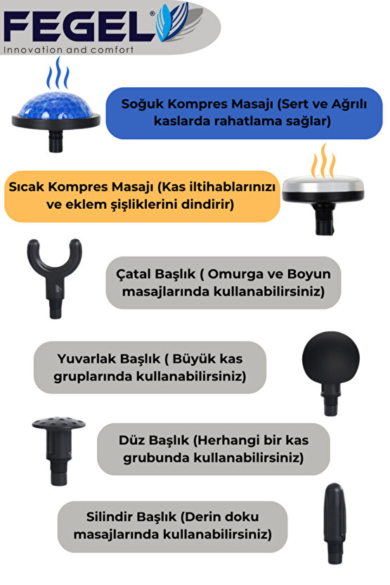 Fg-711 Plus Yeni Nesil Şarjlı Isıtmalı Ve Soğuk Terapili 6 Uçlu Sporcu Masaj Tabancası