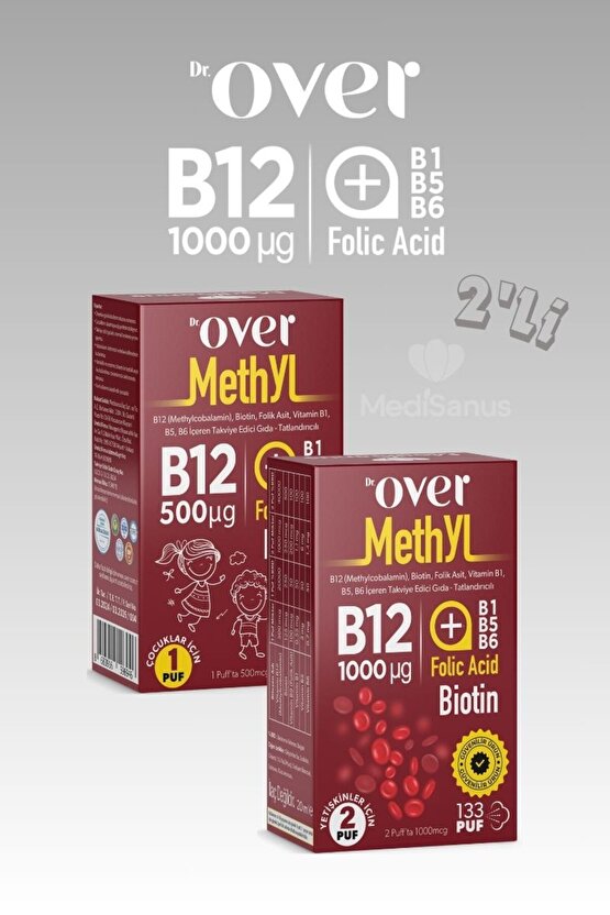 B12 (METHYL) Plus, Biotin, Folik Asit, Vitamin B1, B5, B6 Içeren Tak. Edici Gıda Sprey 20 ml 2 kutu