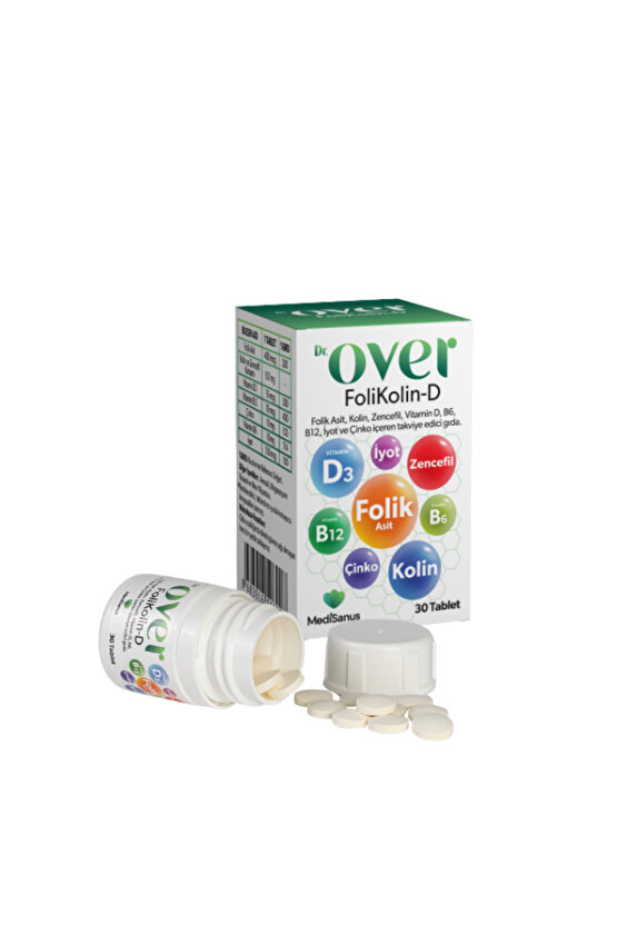 Folikolin D, Folik Asit, Kolin, Zencefil, Vitamin D B6 B12, Iyot Ve Çinko, 30 Tablet 3 Kutu