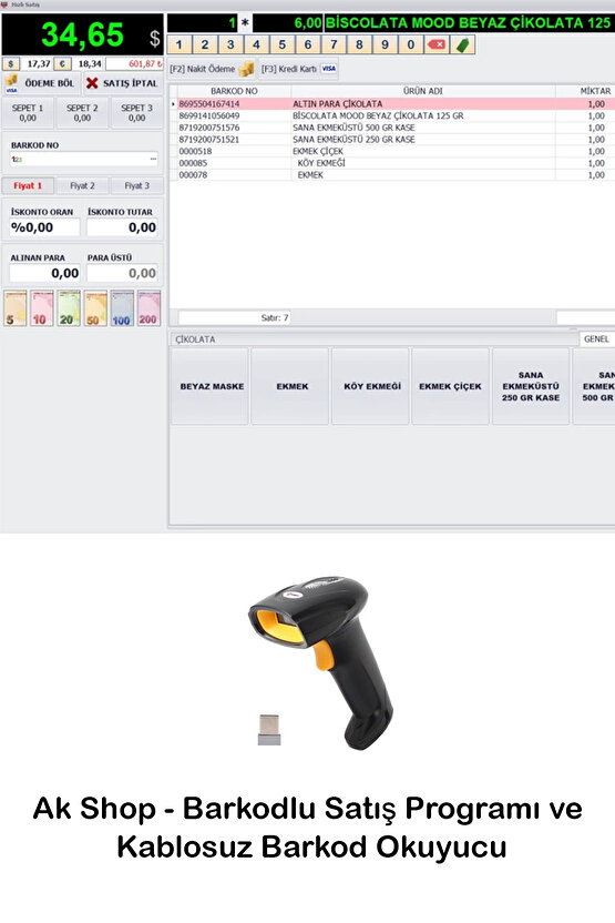 Barkodlu Satış Programı & Market Programı (Usb Lisans) & Kablosuz Barkod Okuyucu