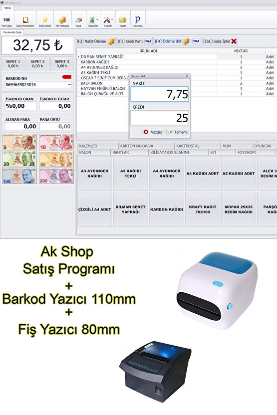 Barkod Satış Sistemi & Market Programı & Barkod Yazıcı & Fiş Yazıcı 80mm