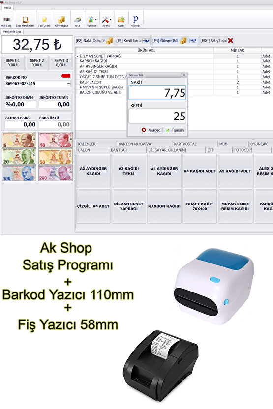 Barkod Satış Sistemi & Market Programı & Barkod Yazıcı & Fiş Yazıcı 58mm
