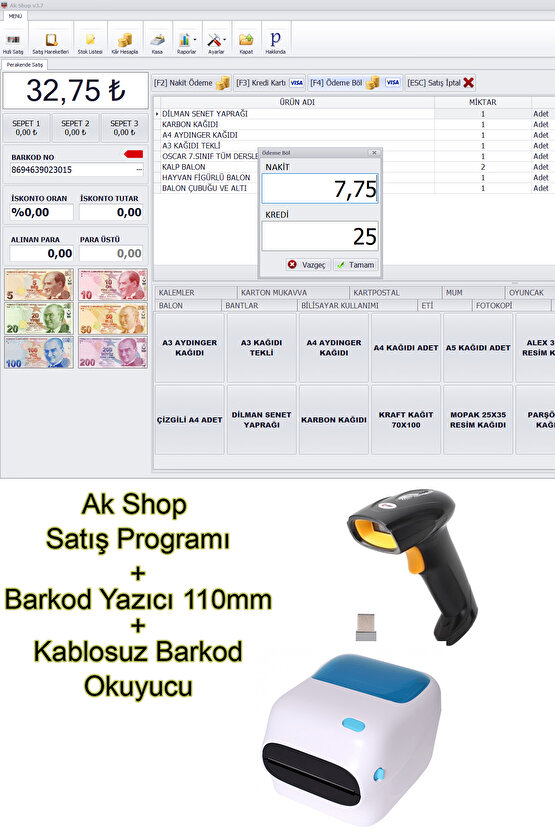 Barkod Satış Sistemi & Market Programı & Barkod Yazıcı & Kablosuz Barkod Okuyucu