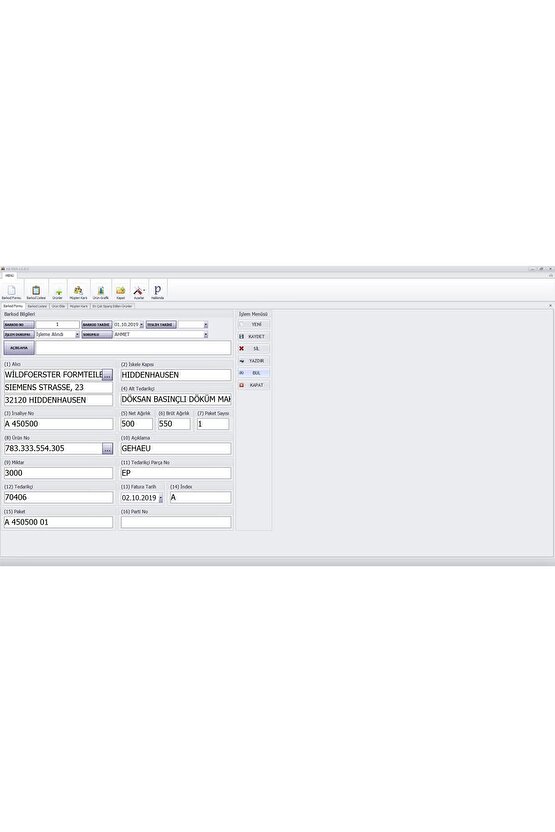 VDA - Barkod Formu Yazılım Programı