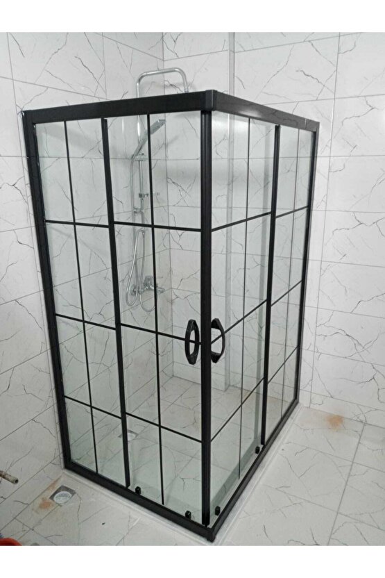 90*90 H:190 Siyah Profil Siyah Çizgili Duşakabin