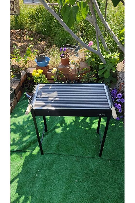 Ayaklı Demir Mangal 40x70 Yerden Yüksekliği 75 Cm Seyyar Portatif Mil Izgara AĞIR VE BÜYÜK