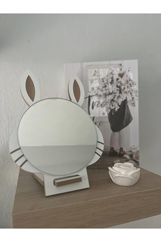 Masaüstü Beyaz Renk Hediyelik Dekoratif Makyaj Aynasi,tavşan Kulaklı,sevimli Ayna, Çocuk Ve Genç Ayn
