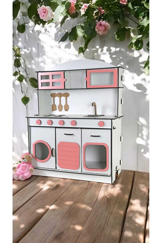 Montessori Ahşap Oyuncak Mutfak– 6mm Kalın MDF, Dayanıklı ve Şık Tasarım, Eğitici Çocuk Oyun Mutfağı