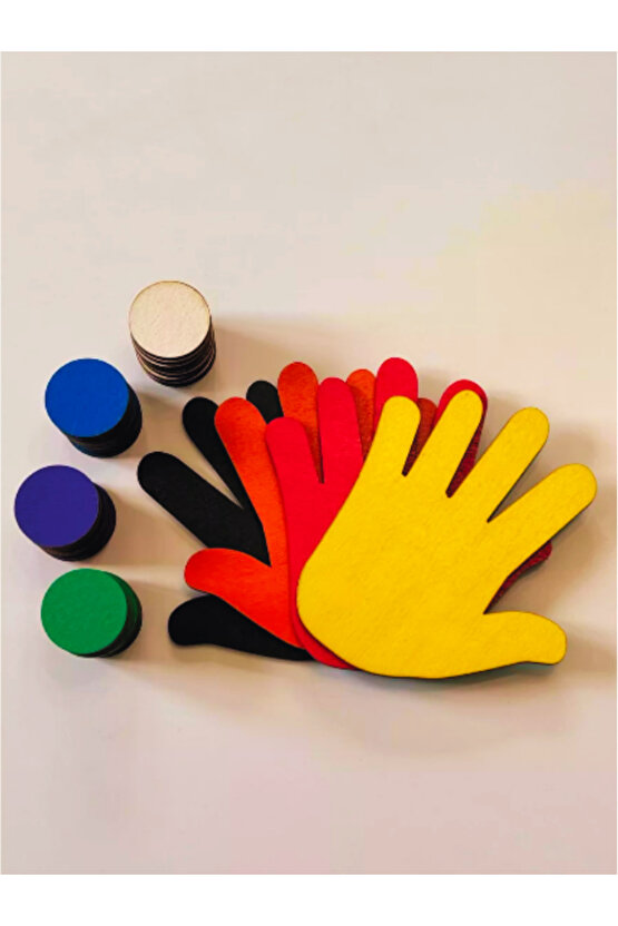 Akıllı Eller, 4 Adet Ahşap El ve 40 Adet Ahşap Çip, Montessori Oyuncak, Eğitici Ahşap Oyuncak,