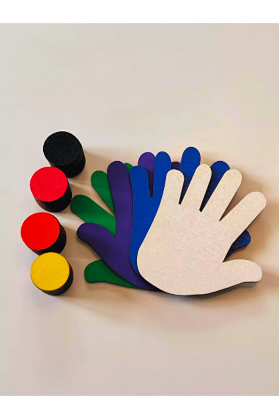 Akıllı Eller, 4 Adet Ahşap El ve 40 Adet Ahşap Çip, Montessori Oyuncak, Eğitici Ahşap Oyuncak,