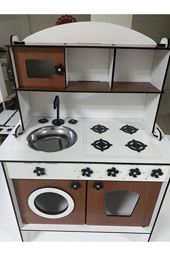 Montessori Eğitici Ahşap Oyuncak Mutfak Dolabı 6mm Ceviz Renk 80x60