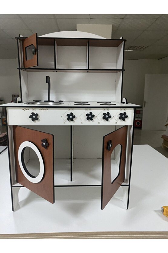 Montessori Eğitici Ahşap Oyuncak Mutfak Dolabı 6mm Ceviz Renk 80x60