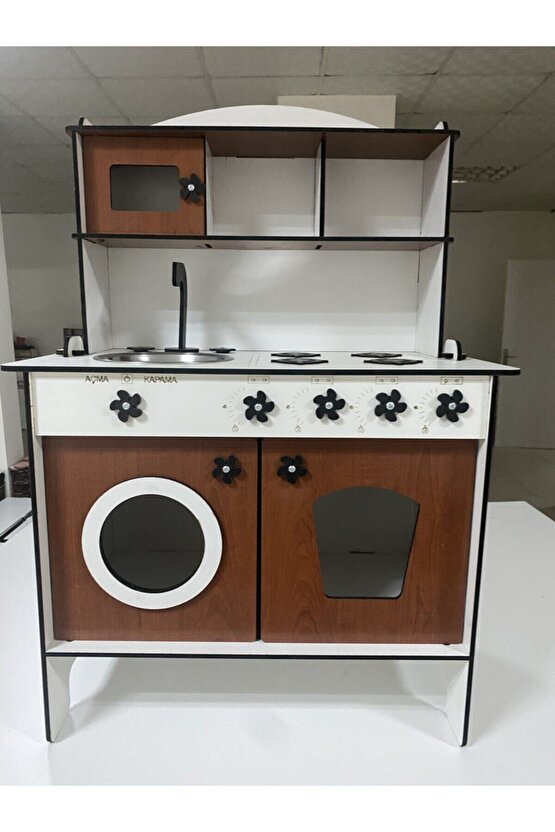 Montessori Eğitici Ahşap Oyuncak Mutfak Dolabı 6mm Ceviz Renk 80x60