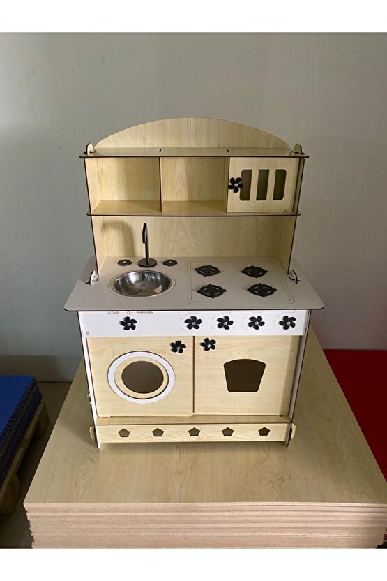 Montessori Eğitici Ahşap Oyuncak Mutfak Dolabı 3mm Akça Ağaç 84*60