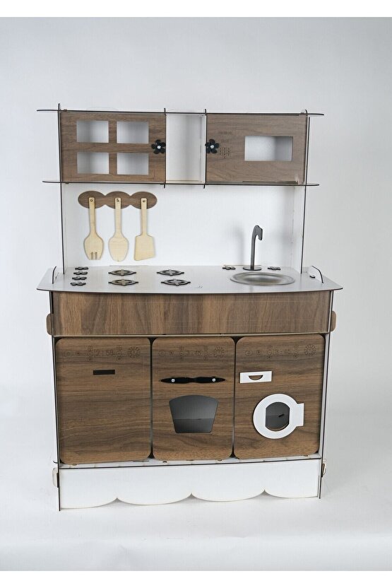 3 Kapaklı Ahşap Oyuncak Mutfak