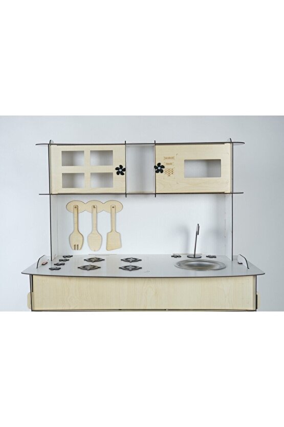 3 Kapaklı Ahşap Oyuncak Mutfak