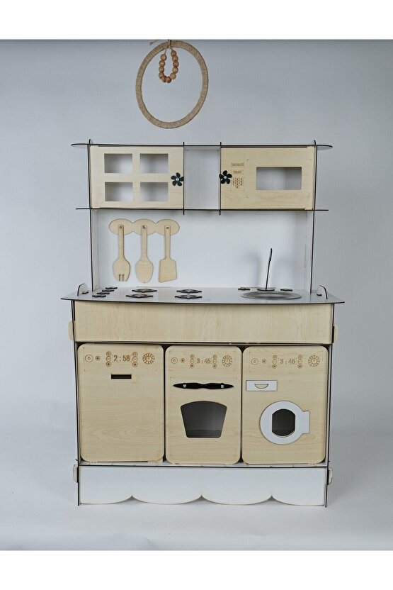 3 Kapaklı Ahşap Oyuncak Mutfak