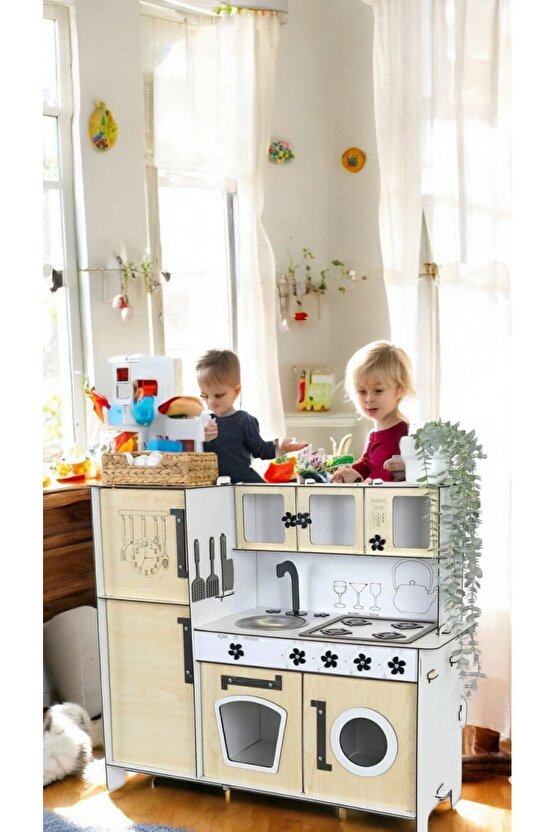 Ahşap Oyuncak Mutfak Buzdolaplı, Mutfak Seti Oyuncak, Oyuncak Mutfak