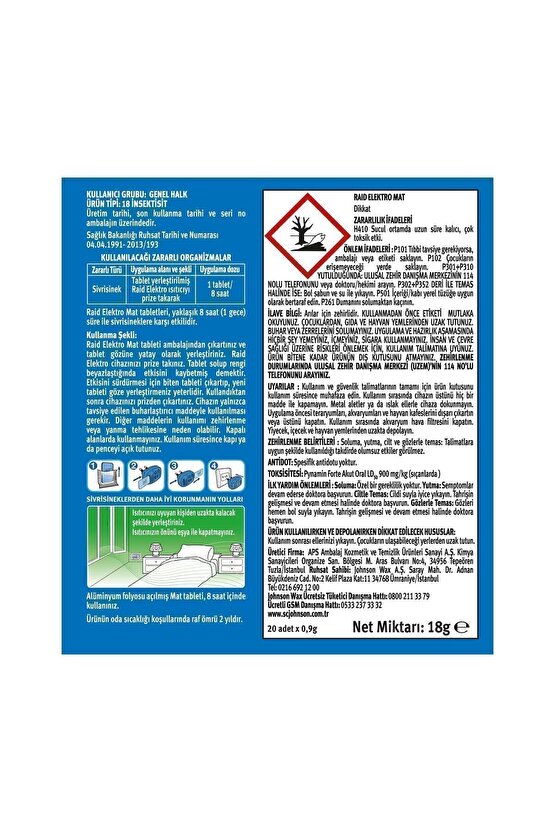 Elektro Mat Kokusuz Tablet, 20li (SİVRİSİNEKLERE KARŞI)