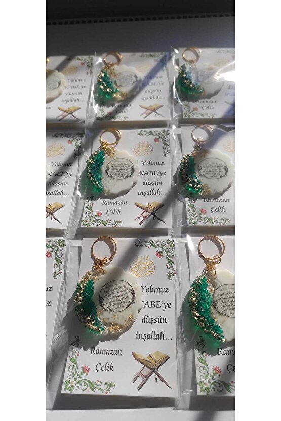 Hac Kabe Umre 8 Adet - Hediyelik - Nazar Duası Baskılı Anahtarlık - Hatıra İsimli Kartlı