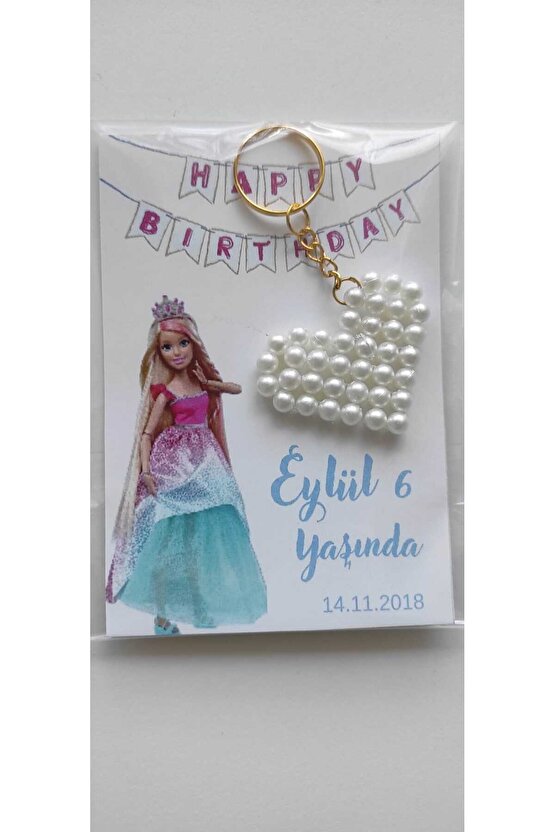 Prensesli Kartlı-incili Kalpli Hediyelik Anahtarlık Doğum Günü Hediyelik 8 Adet