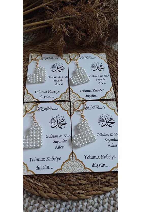 Kabe Hac Umre Hediyelik Incili Kalpli Anahtarlık 8 Adet