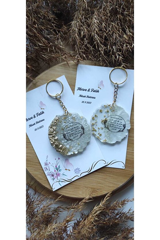 Epoksi Hediyelik Anahtarlık 8 Adet-nazar Ayeti Baskılı-kişiye Özel Tasarım Kart-söz-nişan-nikah