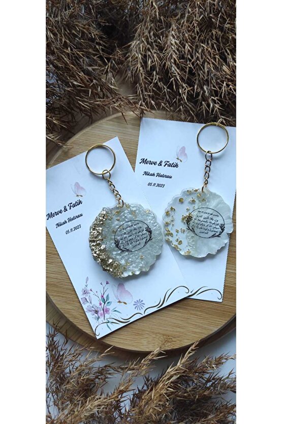 Epoksi Hediyelik Anahtarlık 8 Adet-nazar Ayeti Baskılı-kişiye Özel Tasarım Kart-söz-nişan-nikah