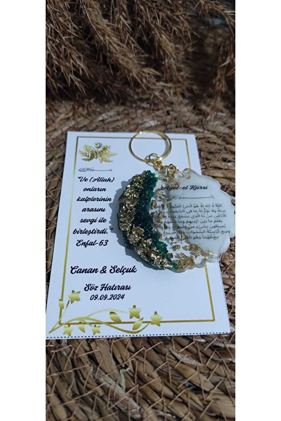 Nazar Ayetiayet-el Kürsi Baskılı Epoksi Anahtarlık Özel Tasarım Kartlı 8li-söz-nişan-nikah-kına