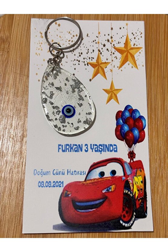 Epoksi Ayet-el Kürsi Baskı Anahtarlık 10 Adet Doğum Günü Hatırası Şimşek Mcqueen Tasarımlı