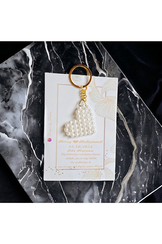 35 Adet Incili Kalp Anahtarlik Nişan Hatırası, Nikah Hediyeligi, Söz Hatırası, Kına Hediyelik