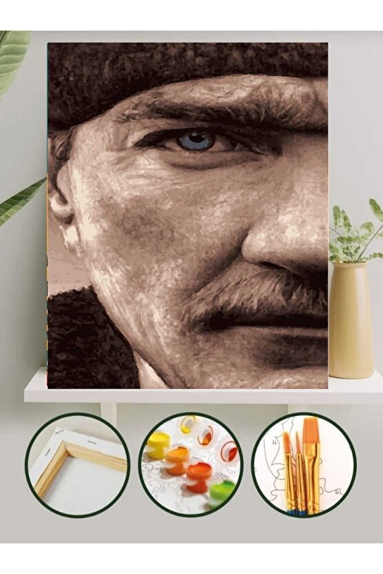 Sayılarla Boyama Kasnaklı Tablo Seti Fırça Boya Dahil 40x50 Atatürk1