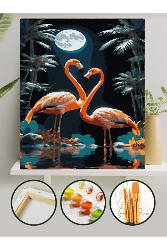 Sayılarla Boyama Kasnaklı Tablo Seti Fırça Boya Dahil 40x50 Flamingo
