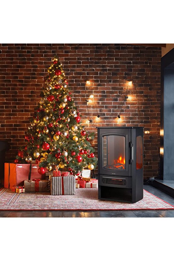 XLarge Elektrikli Şömine & Elektrikli Soba Fanlı Isıtıcı, LED Odun Efekti, Metal Kasa ND-183C